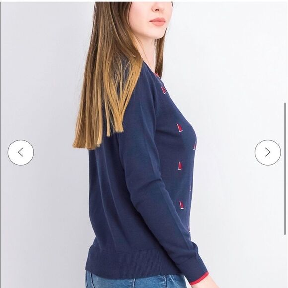 NWT⛵️Charter Club Navy Button Sweater Cardigan w/ embroidered ⛵️ sailboats Sz S - Picture 3 of 16